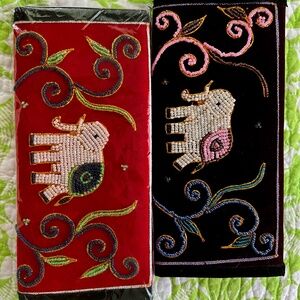 Two Brand New Wallets Hand Beaded Fabric from Yangon.